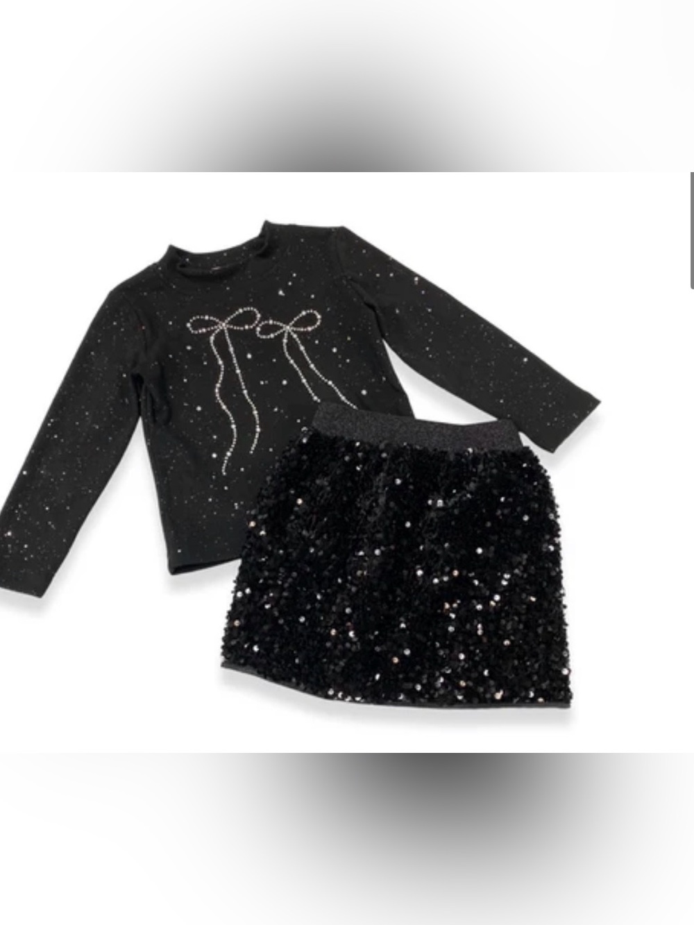 NWT Doe A Dear Toddler Girls 2 Piece Black Skirt Set Sequins & Bows - Size 2T